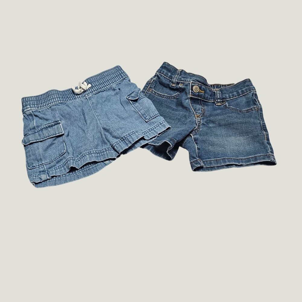 Wonder Nation Girls Bundle of 2  Shorts Denim W/ Pockets & Elastic Waist XS 4/5